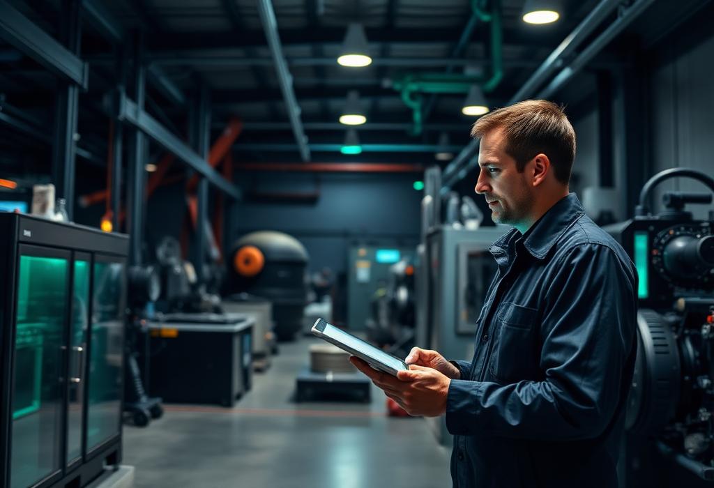 Industrial equipment supplier reviewing a product catalogue on a tablet